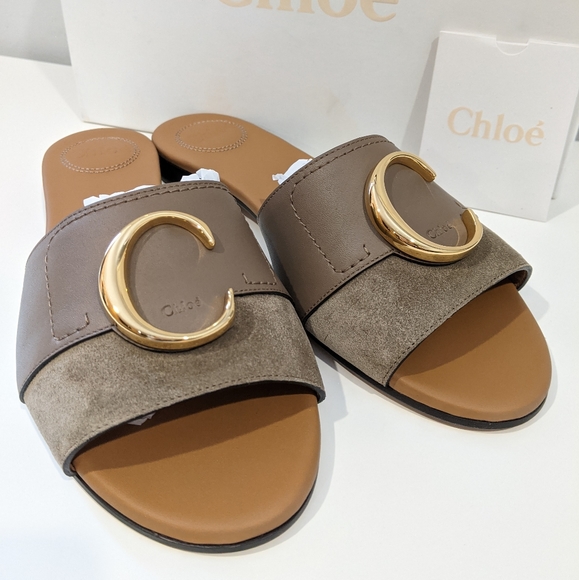 NEW Chloe C logo flats sandals slide - Picture 7 of 12